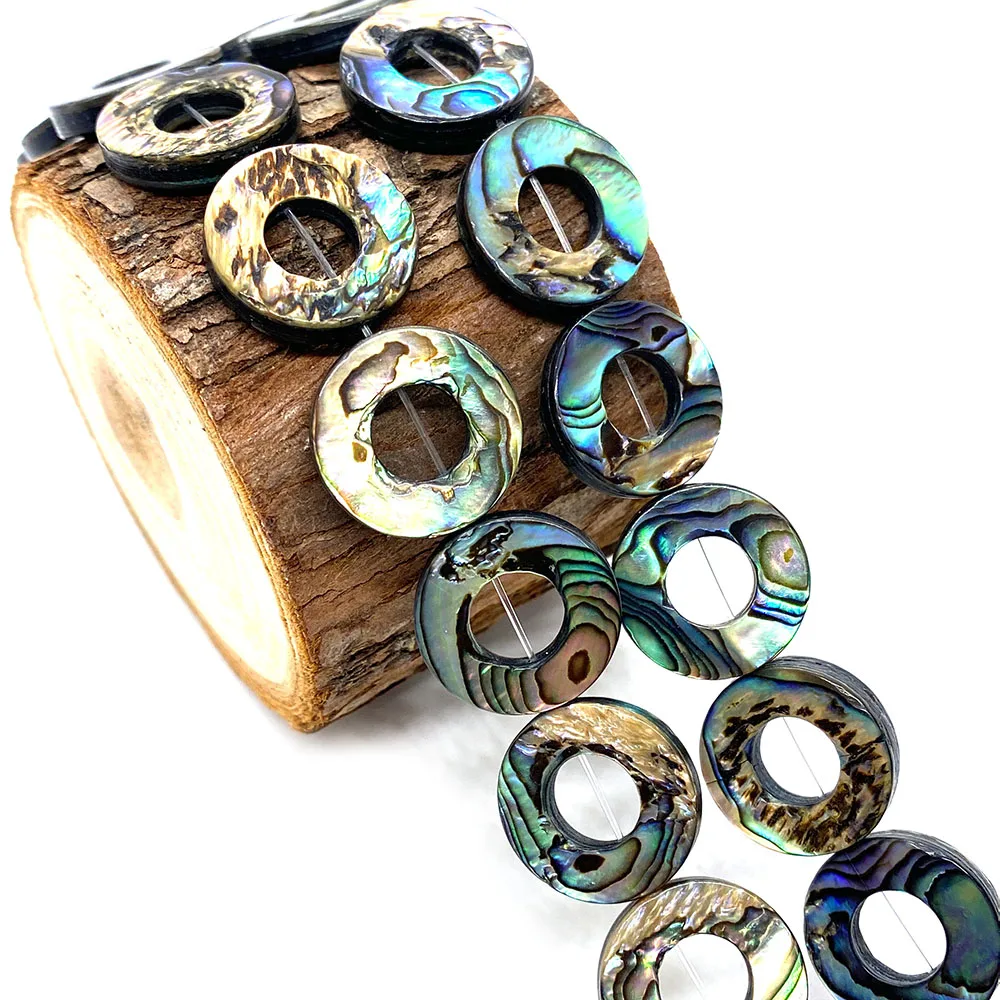 Natural Abalone Seashell Loose Bead Hollow Circle Donut Round Bead for Jewelry Making DIY Necklace Bracelet Earring Ring Jewelry image 6