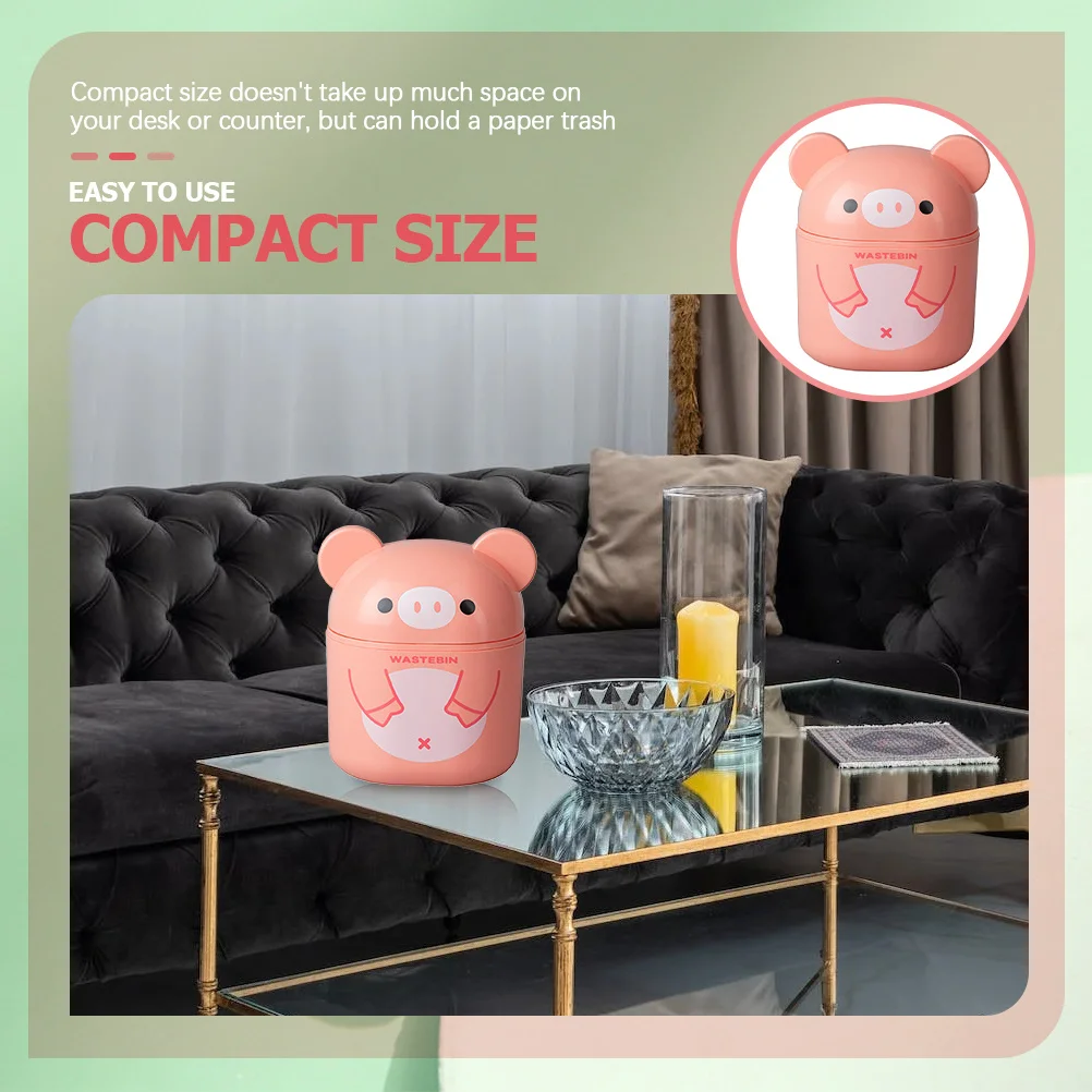 

Cartoon Desktop Trash Can Small Plastic Trashbin with Lid for Vanity Tabletop Bedroom Office Desktop Garbage Can Mini