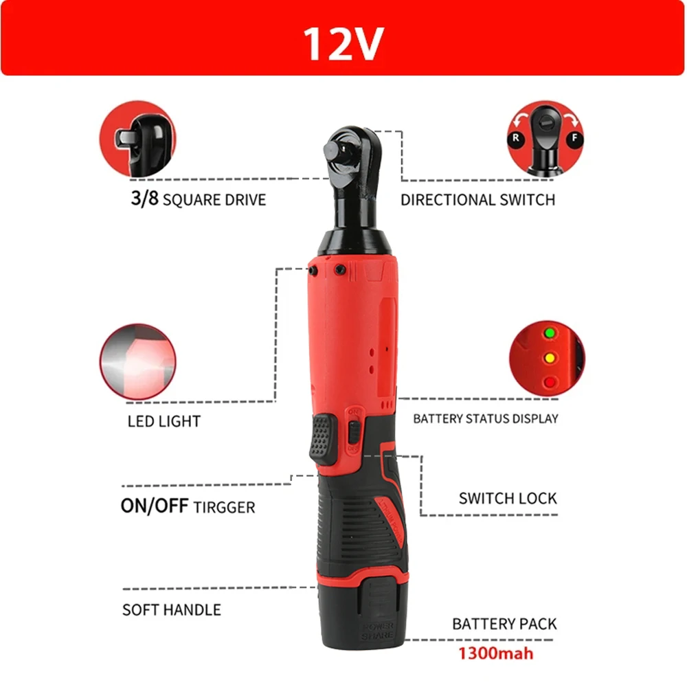 12V Rechargeable Electric Wrench Screwdriver, Cordless Ratchet Set, Angle Drill  Automobile Maintenance Tool ﻿