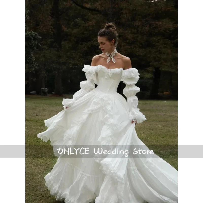 

Luxurious Detachable Long Sleeves Off The Shoulder Sweetheart Bridal Grown A Line Wedding Dresses Ruffles Custom Made 2026