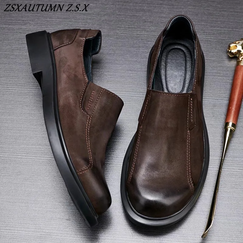

Leather Fashion Men's Cow Leather Shoes 2025 New All Match Business Casual Shoes Vintage Slip-on Men's Shoes