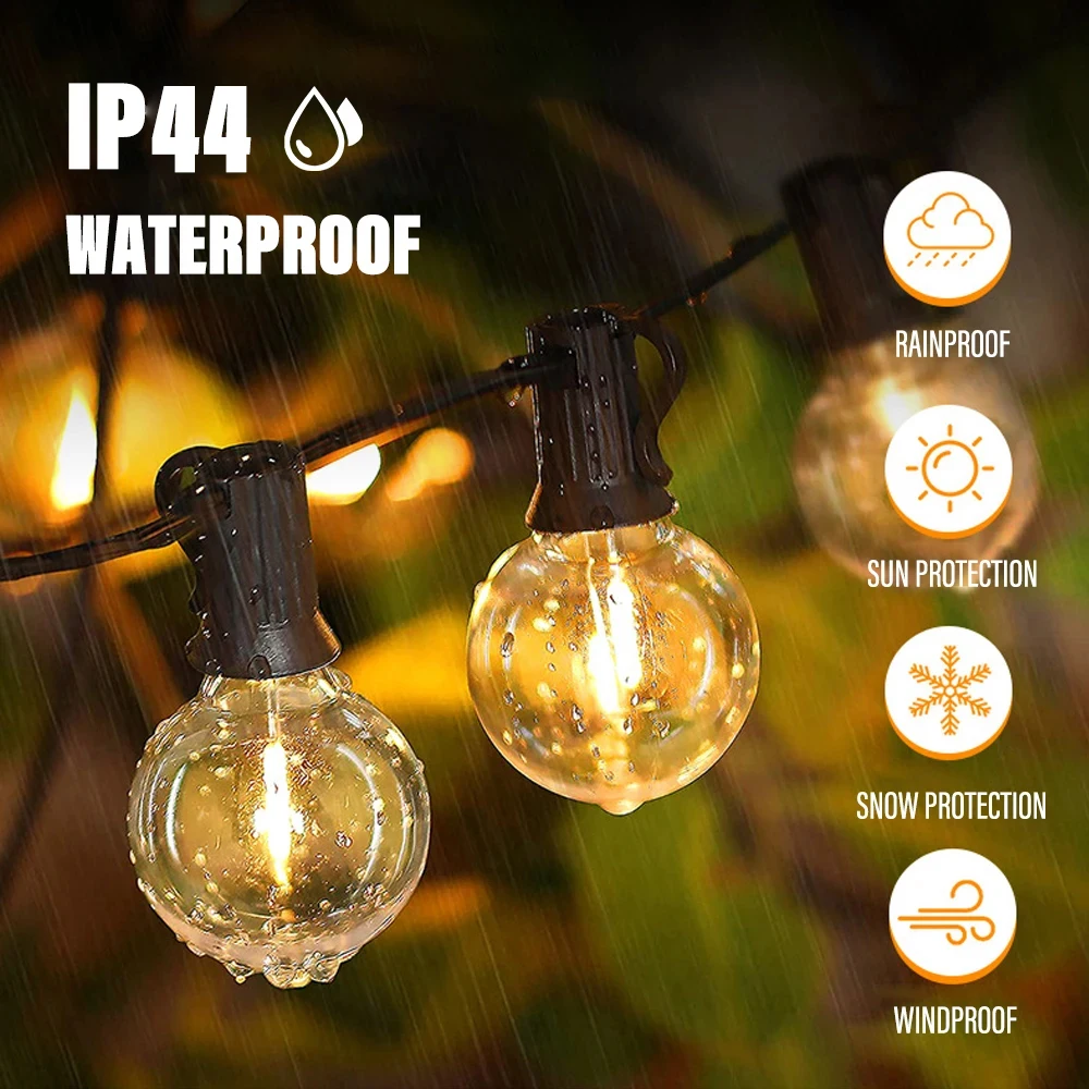 LED G40 Ball String Lights Impermeável Outdoor Garden Garland String Lights Terrace Garden Pub Christmas Party Decoration