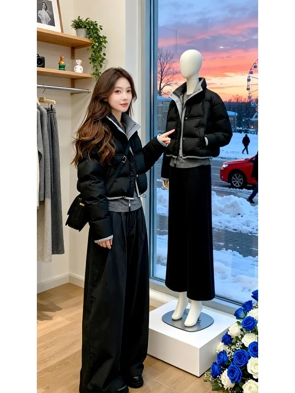 

Korean Sle ort Cotton Jaet Women's Winter New Faion Small Size Collar Color Blo Thiened Bread Coat Zipper Closure