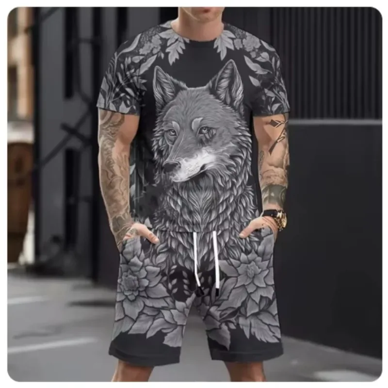 2025 Men's Casual 3D Printed Wolf Print Sports Suit Hot Selling Refreshing Style Summer Casual Breathable Ultra Loose