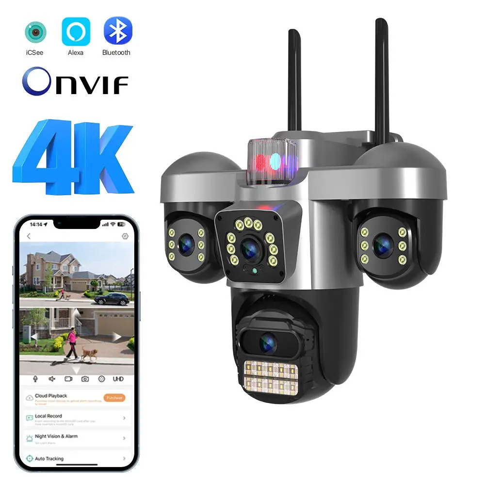 EU-Lager Intelligente Sicherheitskamera 360 °   AI-Tracking-Dreifachlinsen-CCTV-Kamera mit Vollfarb-Nachtsicht, Zwei-Wege-Audio und WLAN für den Außenbereich