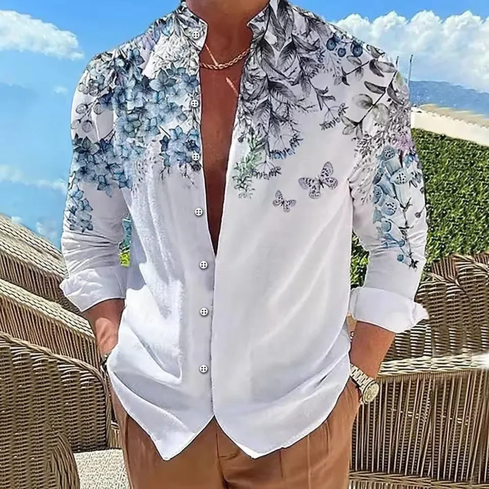 

Men's Shirt Floral Pattern Butterfly 3D Printed Long Sleeved Casual Shirt