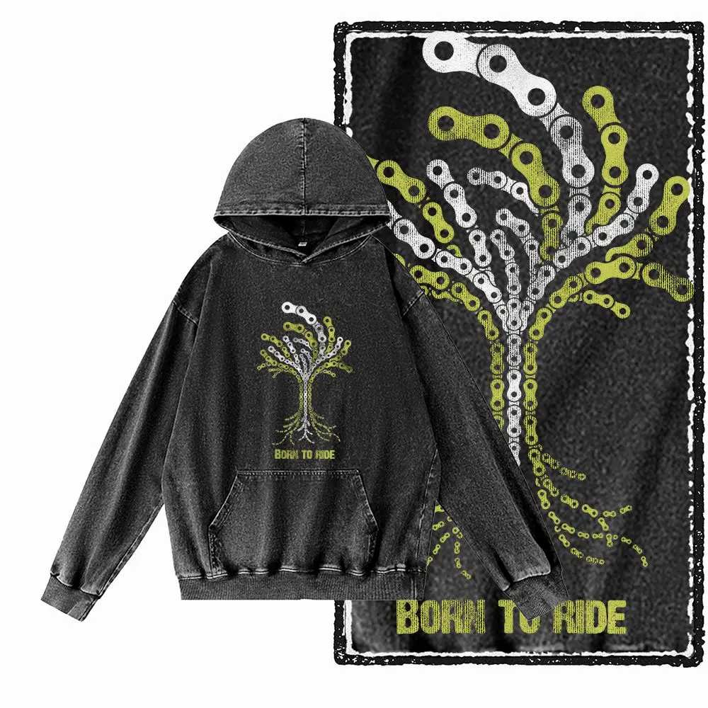 

G74 Acid Washed Black Cotton Men's Vintage MTB bike Graphic Hoodies | Streetwear Big Size Cool O-neck men's Hoodie