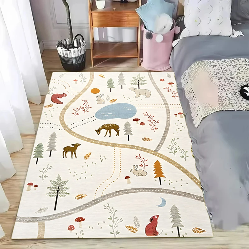 Jungle Animal Road Game Pattern Area Rug Parent-Child Interactive Floor Carpet for Living RoomsLively Activity Areas