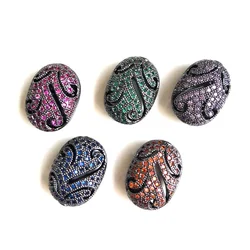 5pcs Multicolor Zirconia Paved Hollow Oval Spacer Beads for Women Bracelet Necklace Making Gold-Plated Jewelry Finding Wholesale