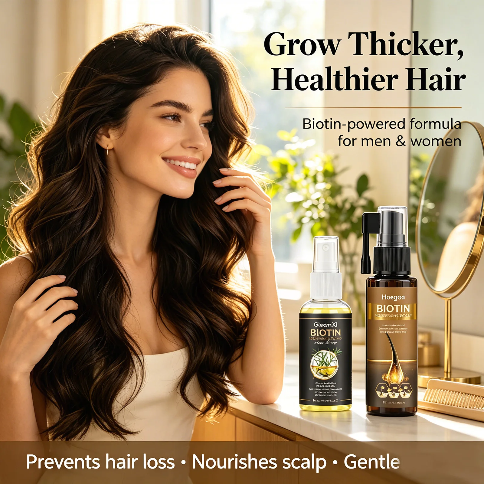 Biotin Hair Serum Spray Leave-In Hair Care Serum with Ginger Extract Grape Seed Oil&Vitamin E, Lightweight Non-Greasy Hair Spray