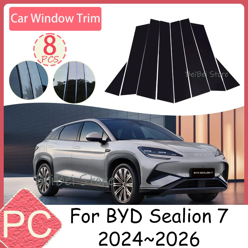 

Наклейки на окна автомобиля для BYD Sealion 7 2024~2026 2025: Декоративные накладки на B и C-стойки, защита от царапин, аксессуары для модификации, ПК