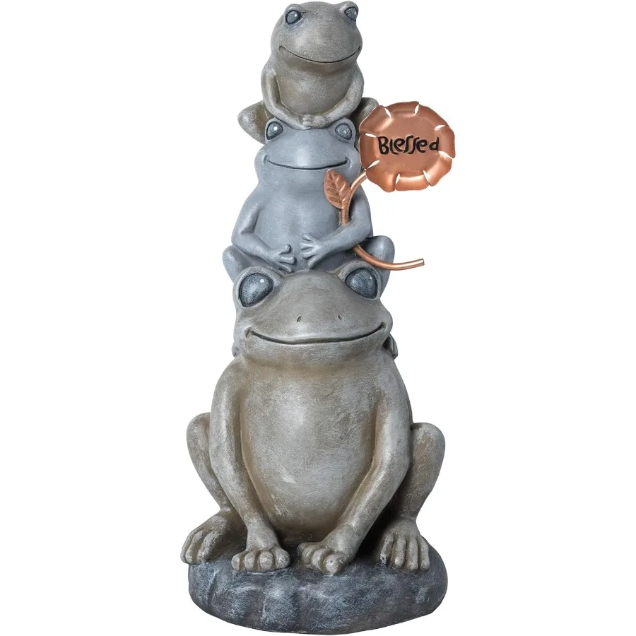 

ZEN910 Stacked Frogs Outdoor Statue Weatherproof Garden Sculpture 18" Tall Gray