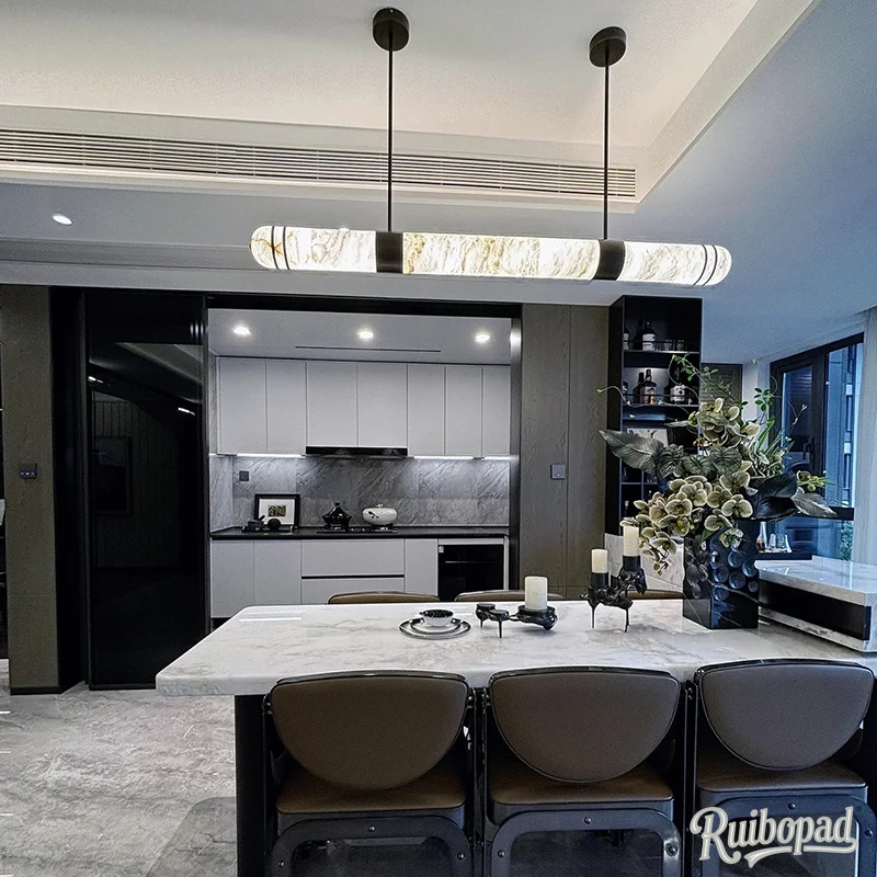 

Luxury Marble Pendant Light - Dimmable LED Chandelier for Dining Room, Kitchen Island, Minimalist Bronze Copper Hanging Lamp