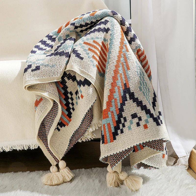 

Bohemian sofa blanket bay window blanket knitted blanket ethnic wind wave air conditioner fringed nap