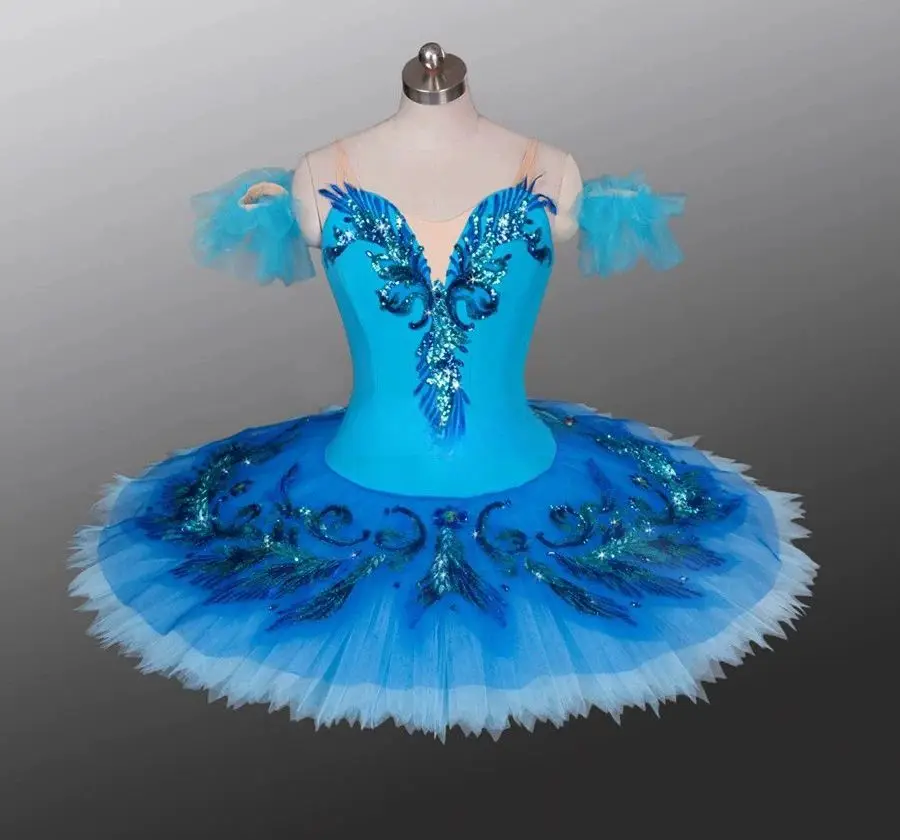 Azul pássaro clássico ballet competição tutu azul ganso ballet traje de palco para adulto ballet desempenho prática pongee vestido