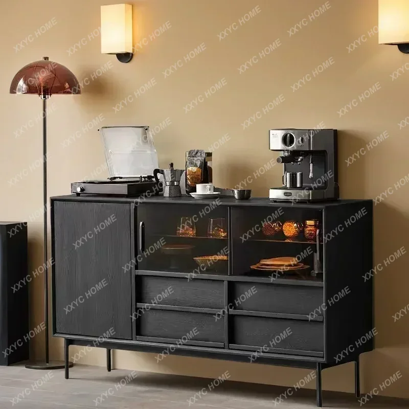 L retro solid wood dining edge, black storage, modern home living room storage, entrance cabinet