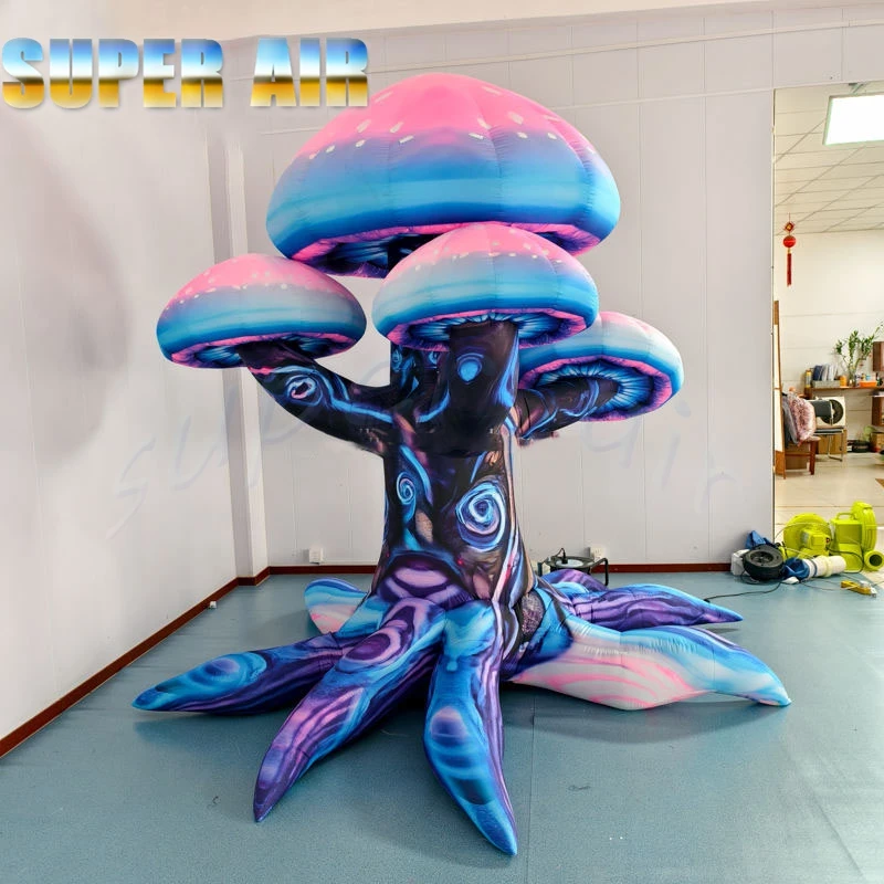 

Colorful Psychedelic Inflatable Mushroom Tree, Blow Up Plant with Base for Festival/Stage/Wedding Decor