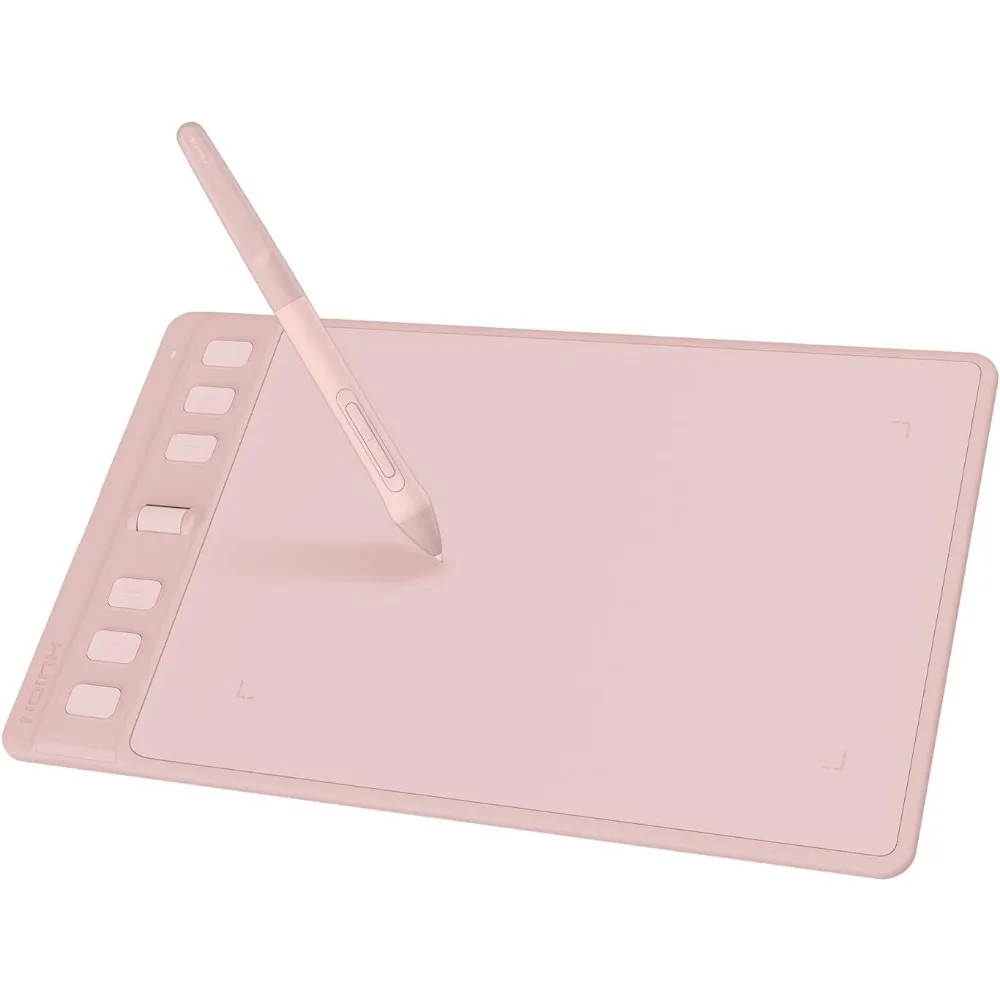 Compact Drawing Tablet with Scroll Wheel, 6.3x3.9", Pink, 6 Custom Keys, Battery-Free Stylus, Compatible with Various Devices