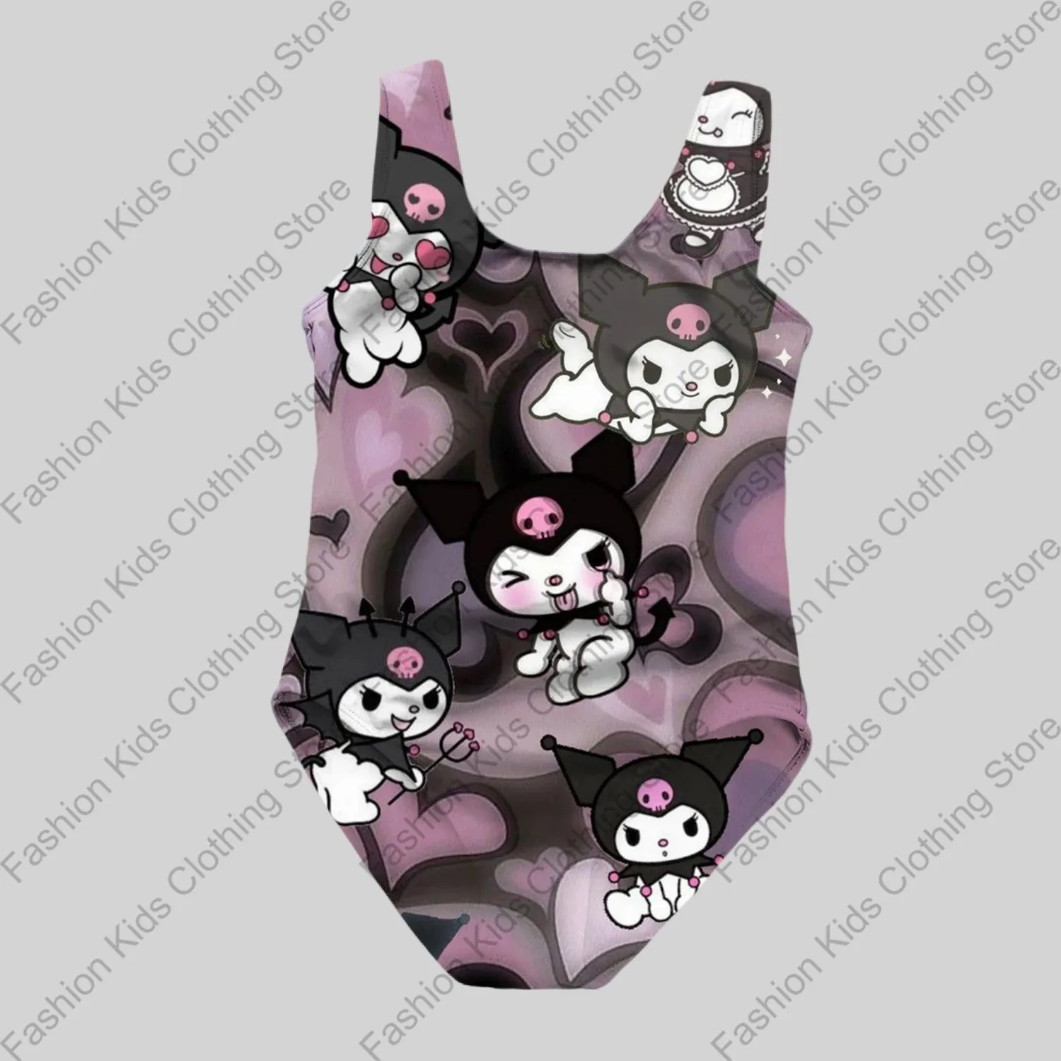 MINISO Girls Summer One-Piece Swimsuit Fashion Cartoon Cute Kuromi 3d Print Women Swimwear Girls Sleeveless Girls Swim Clothing