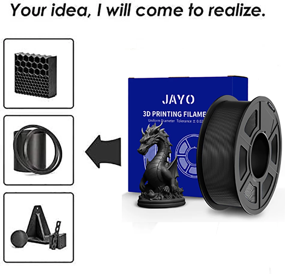 JAYO PLA-CF 3D Printer Filament 1.75mm PETG-CF/PLA Carbon Fiber Filament High Toughness Heat-Resistant 3D Printing Materials