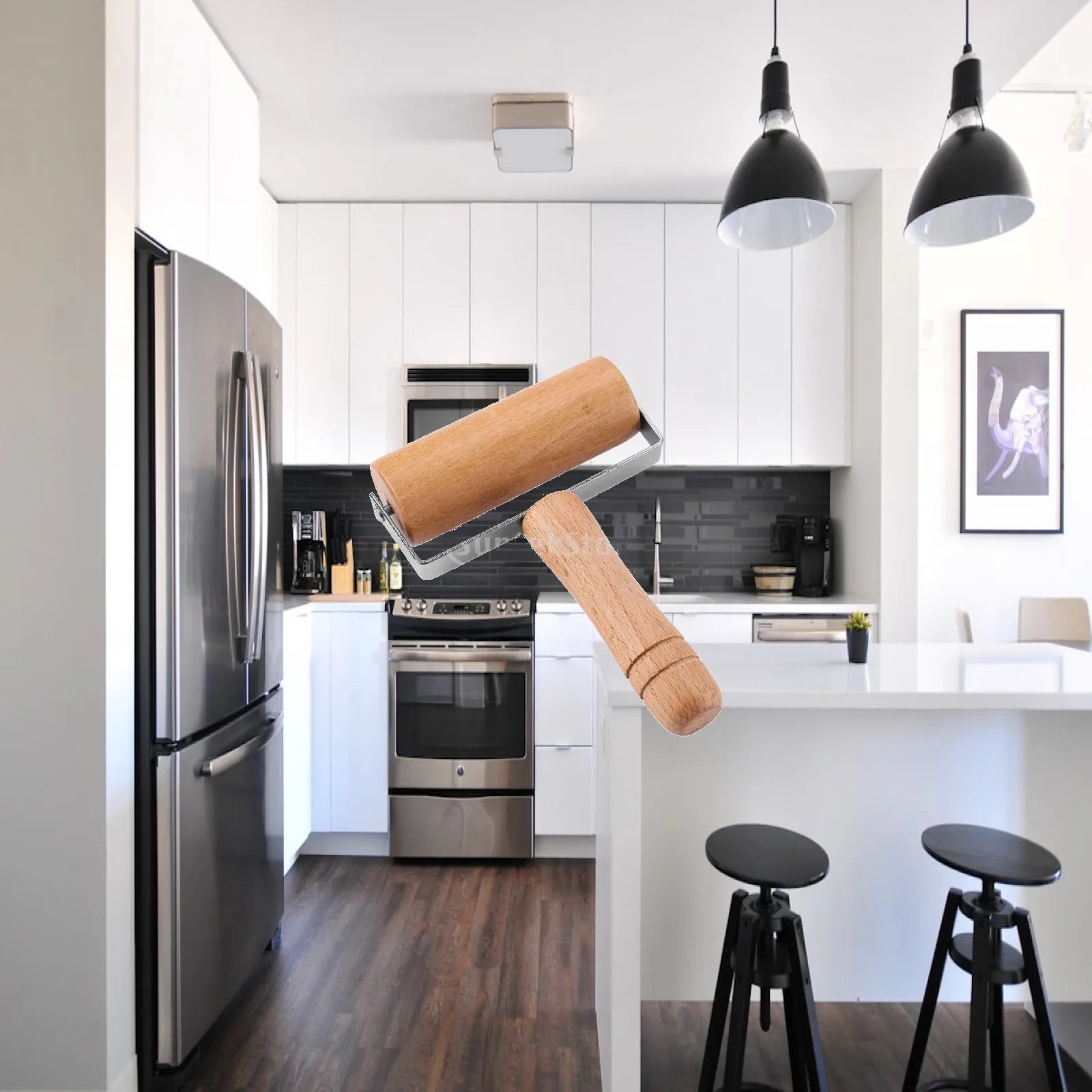 Kitchen Dough Roller Dual Head Wood and Steel Nonstick Baking Rolling Pin for Uniform Crusts Cookies and Noodles