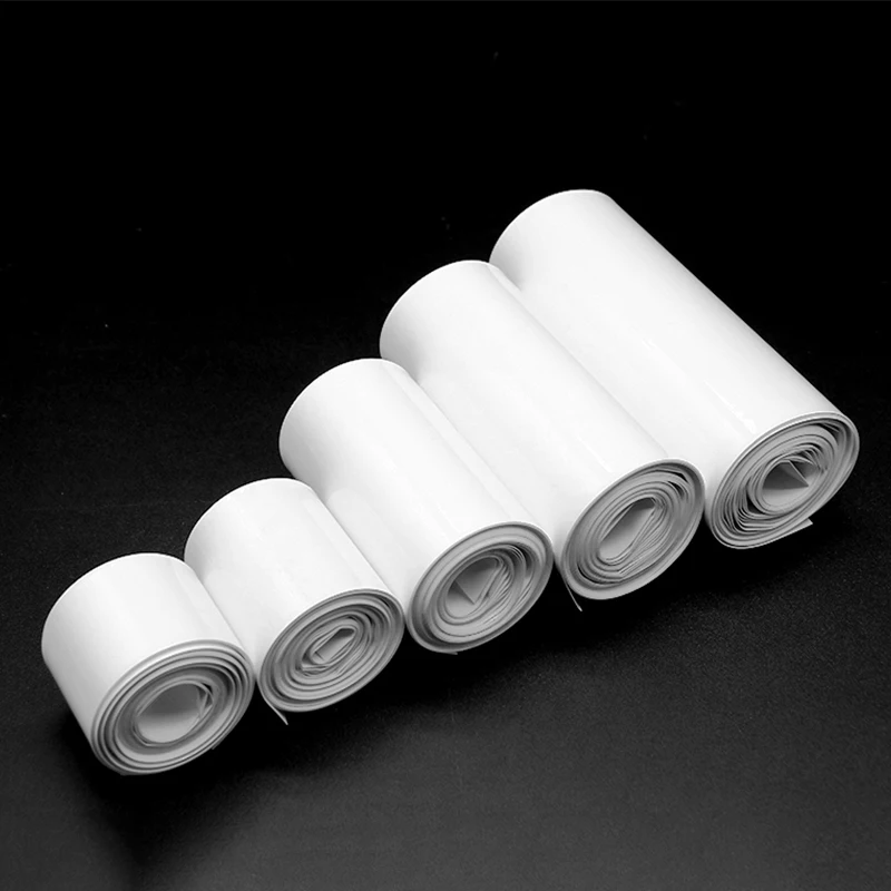 1/5/20M PVC Battery Wraps 7mm ~ 150mm 18650 Battery Packs Insulated Cable Sleeve Lithium Film Case Heat Shrink Tubing White