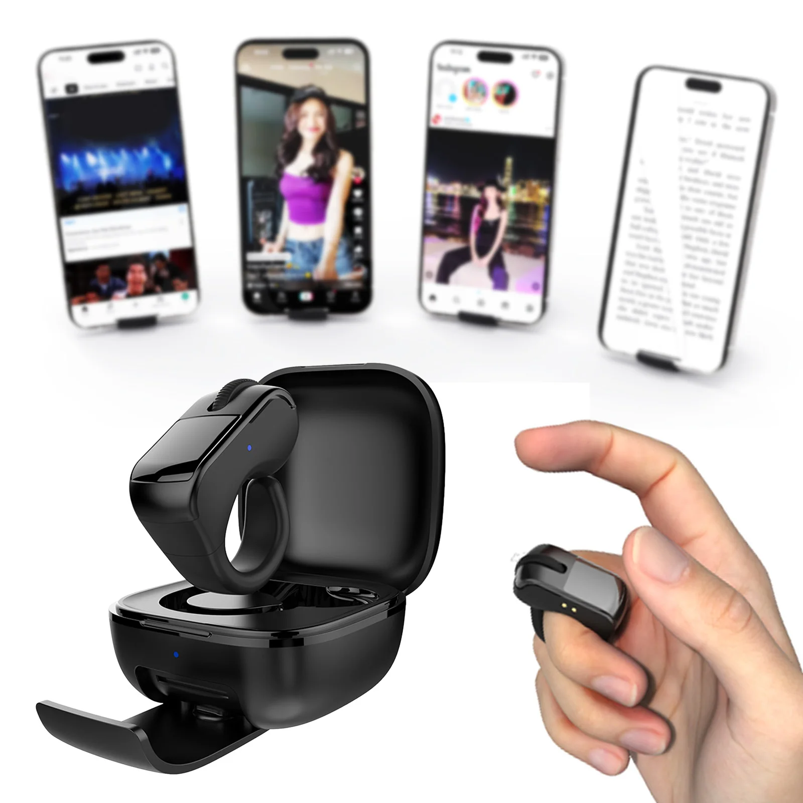 BT Air Finger Ring Mouse with A Touchpad Wireless Scroller Page Turner for PC Laptop Tablet & Mobile