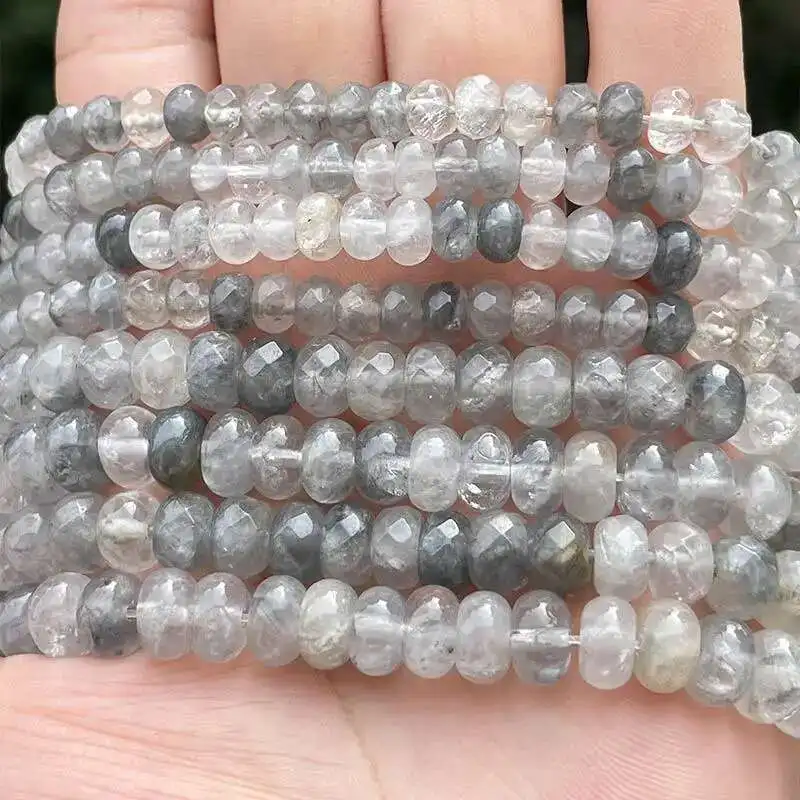 

Natural Cloudy Quartz Stone Spacer Beads Rondelle Necklace Bracelets 15 inches for DIY Jewelry Making Beads 3x6mm 4x8mm