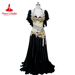 Belly Dancer Competiton Costume Set Women AB Stones Bra+chiffon Split Long Skirt 2pcs Customsized Children Belly Dancing Outfit