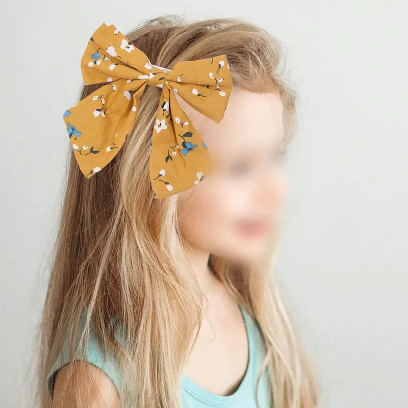 Sweet Flower Print Bowknot Hair Clips For Girls Fashion Bows Hairpins Barrettes Headwear Kids Hair Styling Accessories