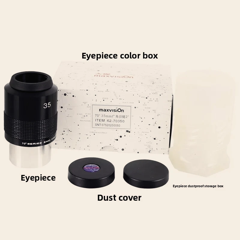 

Металлический окуляр Maxvision для астрономических телескопов, сверхширокоугольный, 2 дюйма, 70 градусов, 35 мм, SWA