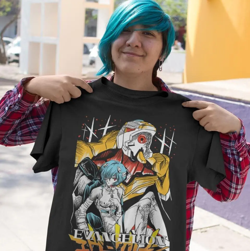 Camisa Preta Unisex Neon Genesis Evangelion T-Shirt NERV Rei Ayanami Anime Presentes Shirt T-Shirt Kleidung Kurzarmshirt