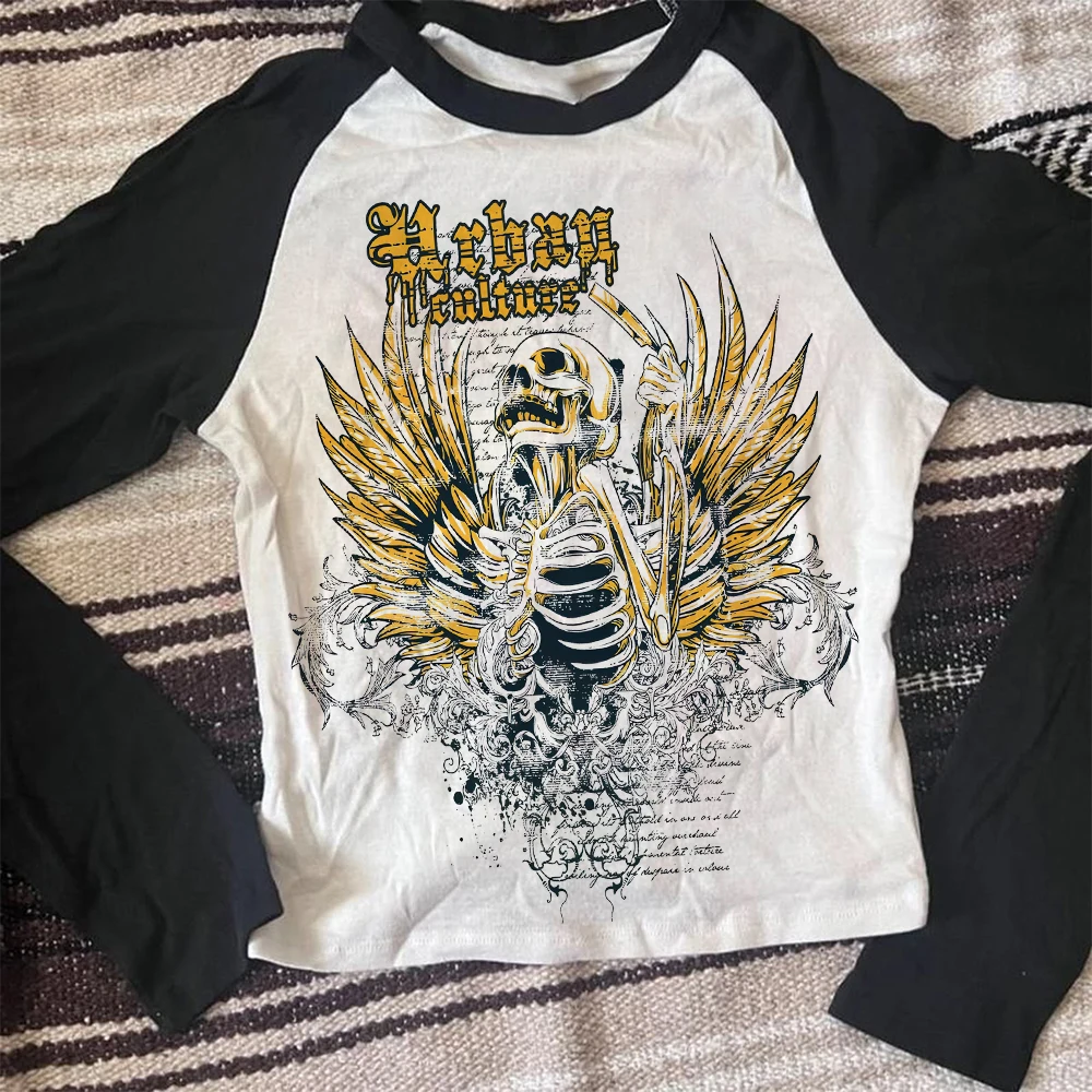 Y2k -shir T Shirt for Women Woman Clothes Long Sleeve Gothic Spring 2026 Woman Crop Top Women 90s Clothes Vintage Emo Cuteore ﻿