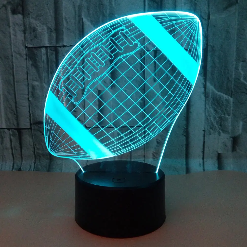 1 مجموعة 1 مجموعة Led مصباح طاولة صغير نمط الرجبي ثلاثية الأبعاد ضوء الليل البصري للمنزل ديكور غرفة نوم مكتب إضاءة ديكورية أسود #5