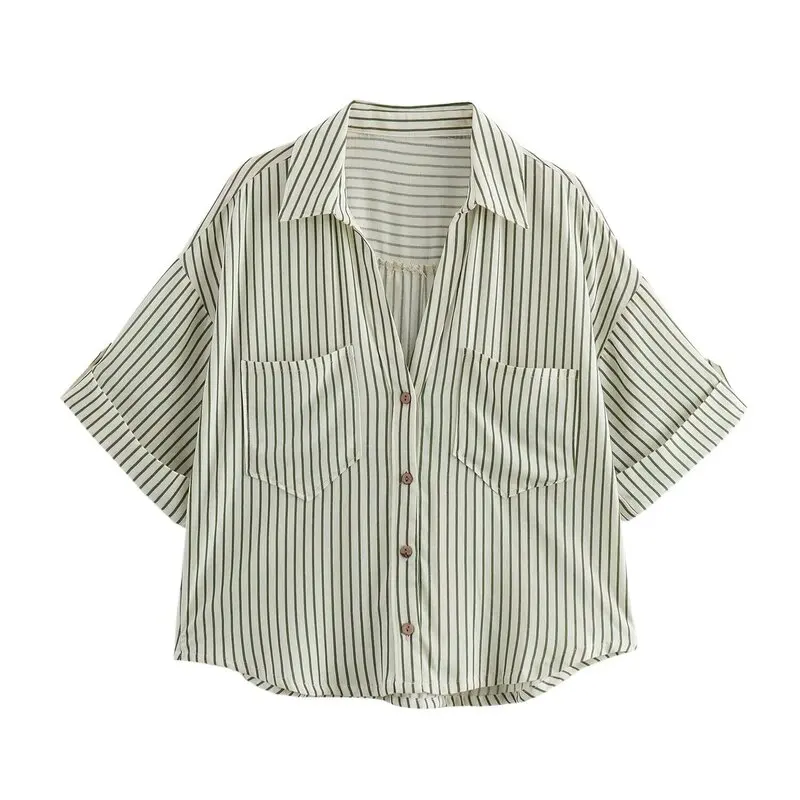 2024 Summer New Women's Faion Linen Blend irt Commute Versatile Design ort Sve V-Ne Loose Fit Regular Length