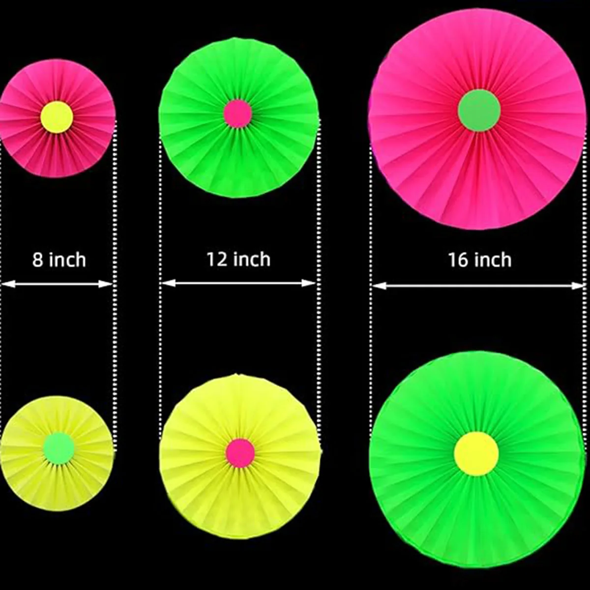 6 قطعة/المجموعة النيون معلقة المشجعين الورقية الزهور توهج ورقة المشجعين لوازم الحفلات زينة توهج في الظلام Blacklight رد الفلور