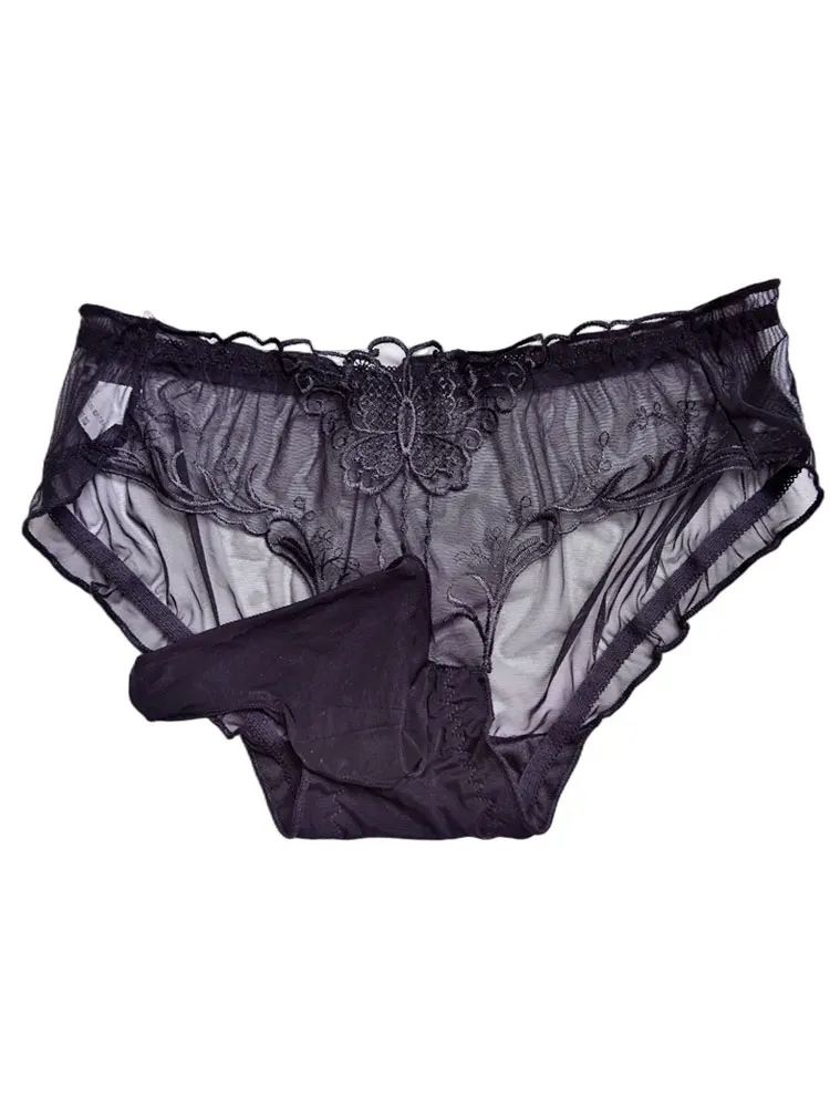 Herren höschen Sissy Unterwäsche mit Ausbuchtung Beutel Scheide Schmetterling Druck niedrig taillierte Spitze transparente Dessous Unterhose sexy