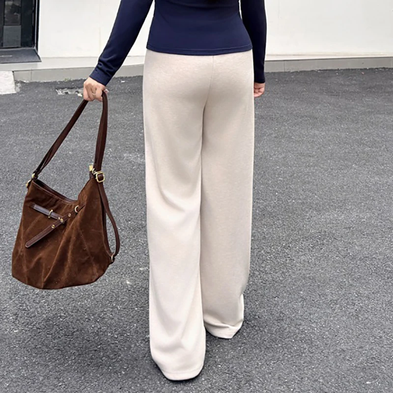 XXXXL moda de talla grande pantalones de pierna ancha para mujer pantalones de lana de punto sueltos y suaves Premium Casual Otoño e Invierno 9420