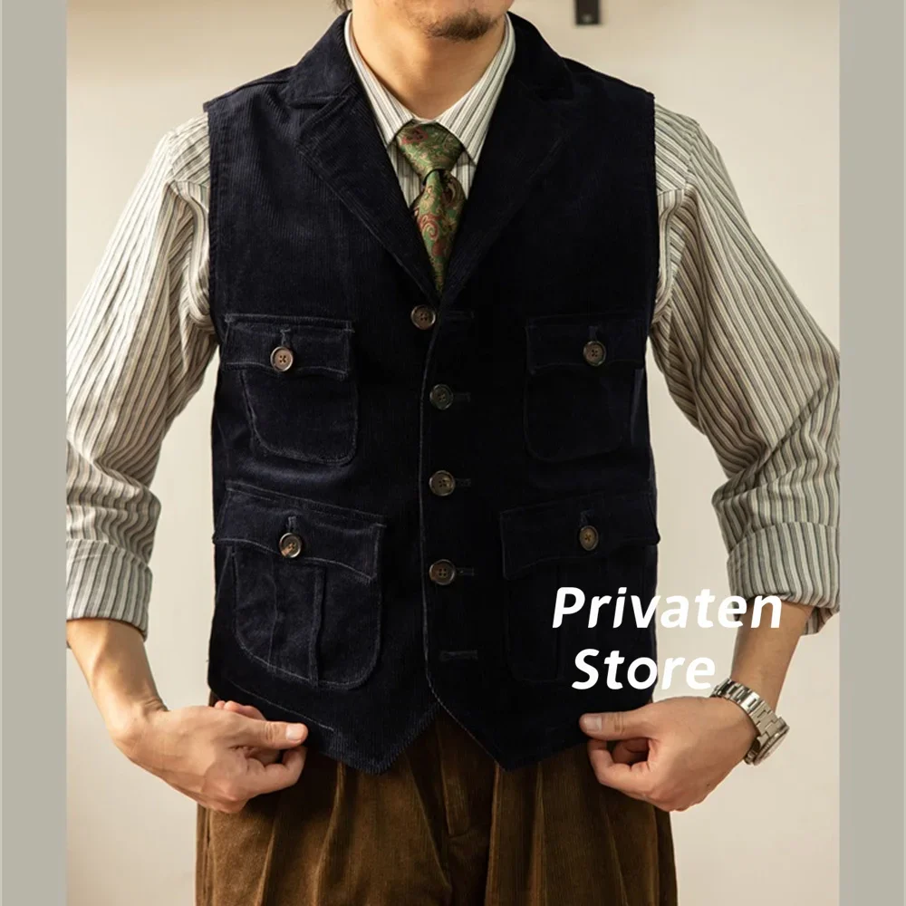 سترات للرجل الدعاوى محززة التلبيب سترة فساتين الحفلات سترة مع جيوب Steampunk رجل الرجال صدرية دعوى الذكور