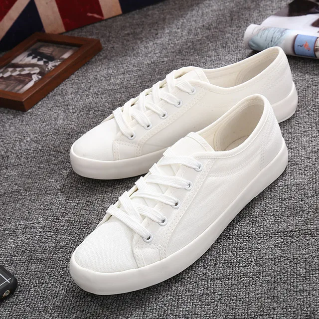 White Couple Canvas Shoes Summer Shoes Lace Up Student Cloth Shoes Womens Flats White Sneakers Women Board Shoes