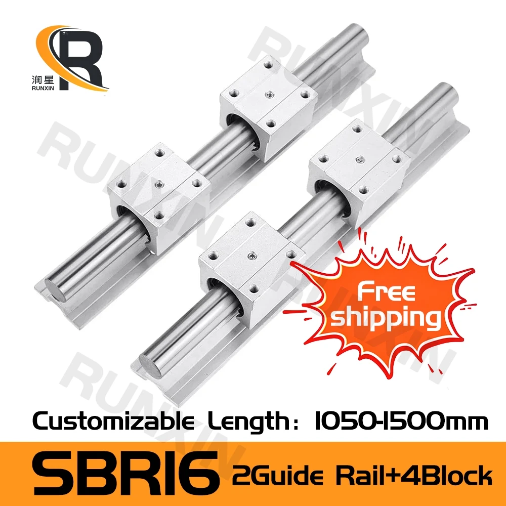 

RXTNC 2pcs Linear Rail SBR16 16mm Kit with 4pcs SBR16UU Aluminium Bearing Block L1050-1400mm For CNC Engraving part