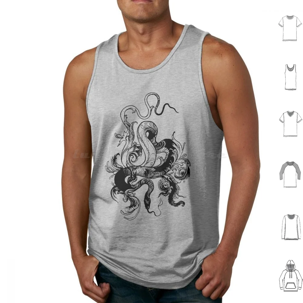 Snake Tank Tops Print Cotton Snake Black And White Graphics Nature Decorative Fauna Dark