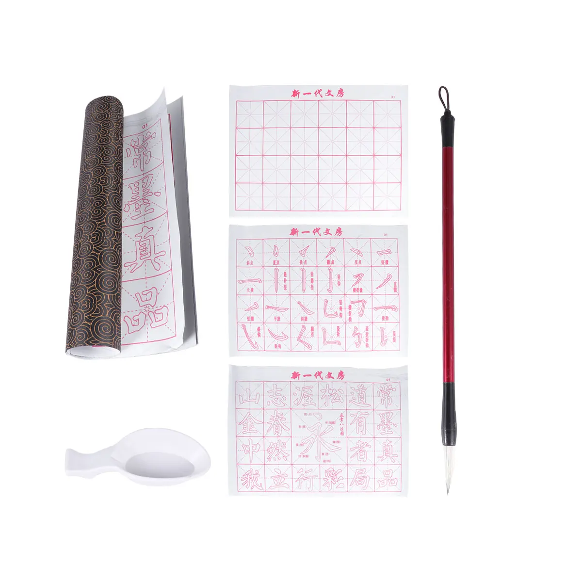6pcs Set Reusable Water Writing Clothcalligraphy Practicing Mat Gridded Fabric Chinese Brush Painting Ink-Free Exercises Durable
