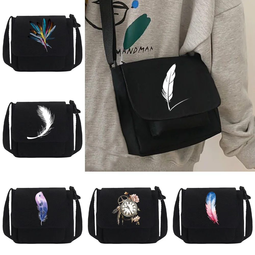 Crossbody Bag Canvas Shoulder Packet Youth Casual Version Handbag Women Large Capacity Organizer Feather Print Messenger Bags