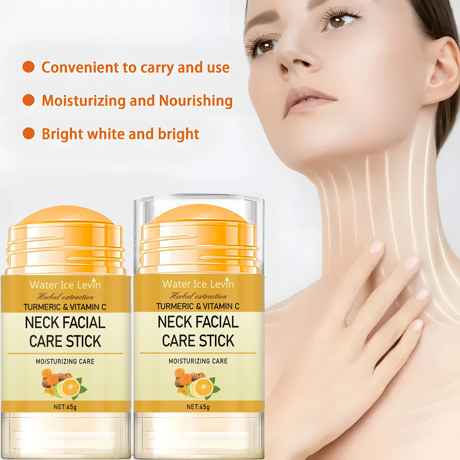 Turmeric Vitamin C Neck Facial Care Stick Moisturizing Nourishing Brightening. Portable Easy Use. Water Ice Levin 45g.