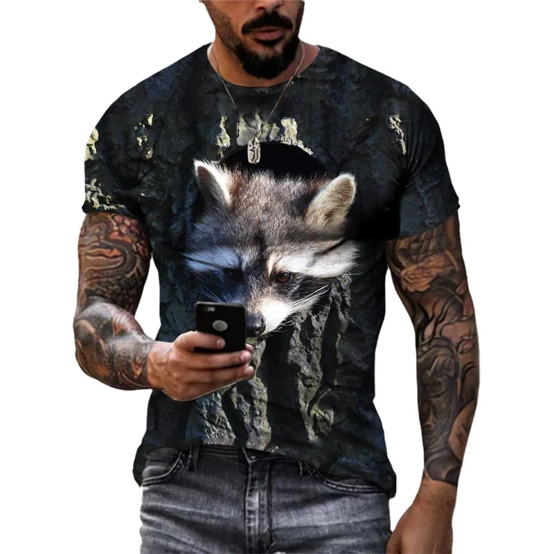 New 3D Cute Funny Raccoon graphic t shirts Summer Fashion Men Casual Round Neck Tees 3D Animal Pattern Printed Short Sleeve Tops