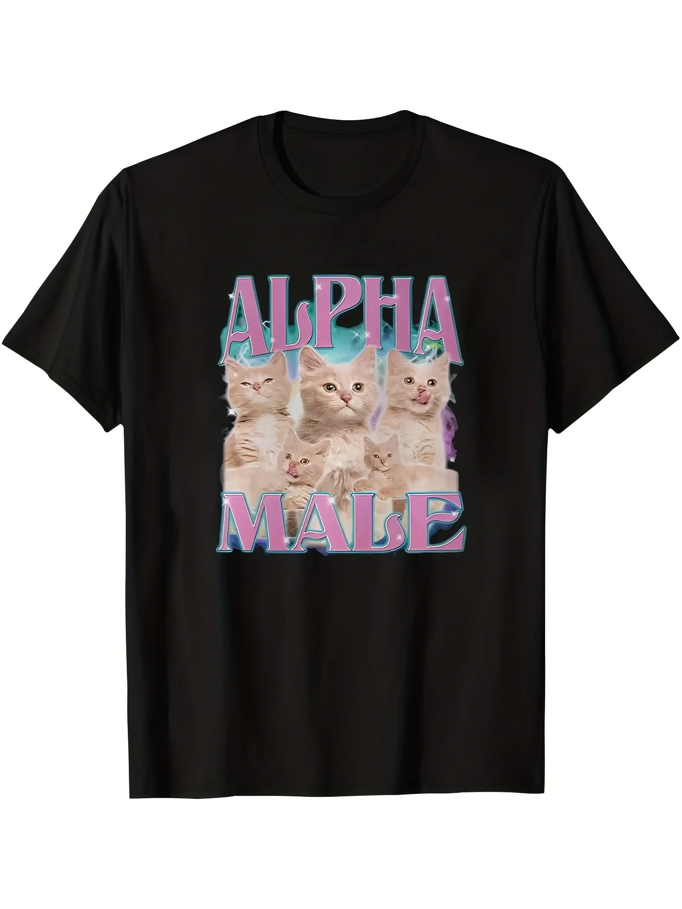 

MBDMBD Mens Alpha Male Graphic Cat Print T-Shirt Vibrant Yellow Summer Casual Tee with Playful Kitten Design