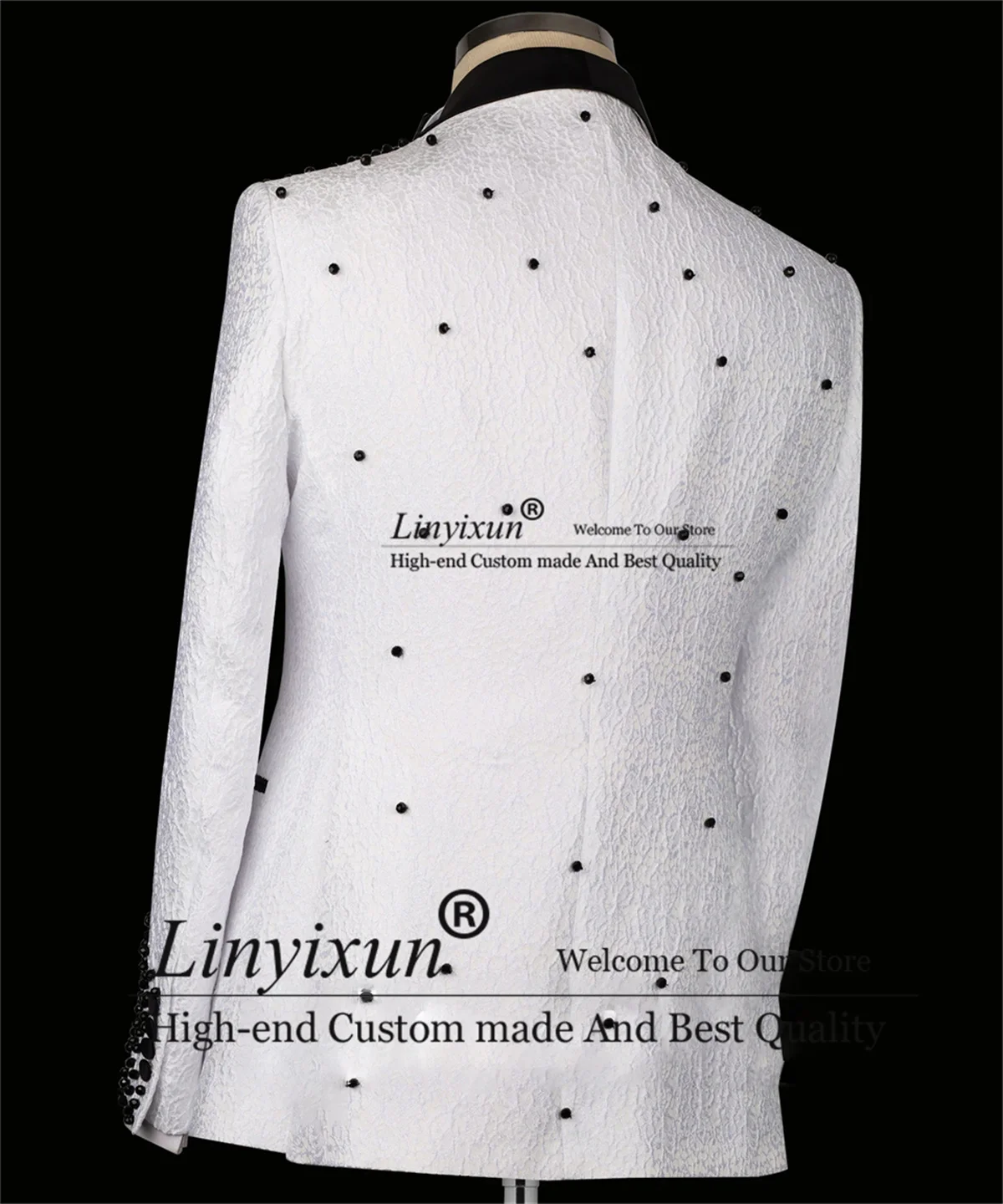 Luxury Beaded White Wedding Suits For Men Peaked Lapel Groom Tuxedos Appliques Slim Fit 3 Pieces Sets Male Prom Party Blazers