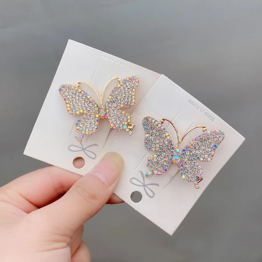 Fashion Butterfly Rhinestone Hair Clips for Girls Sweet Kids Hairpins Barrette Summer Headwear Hair Accessories Hair Ornaments