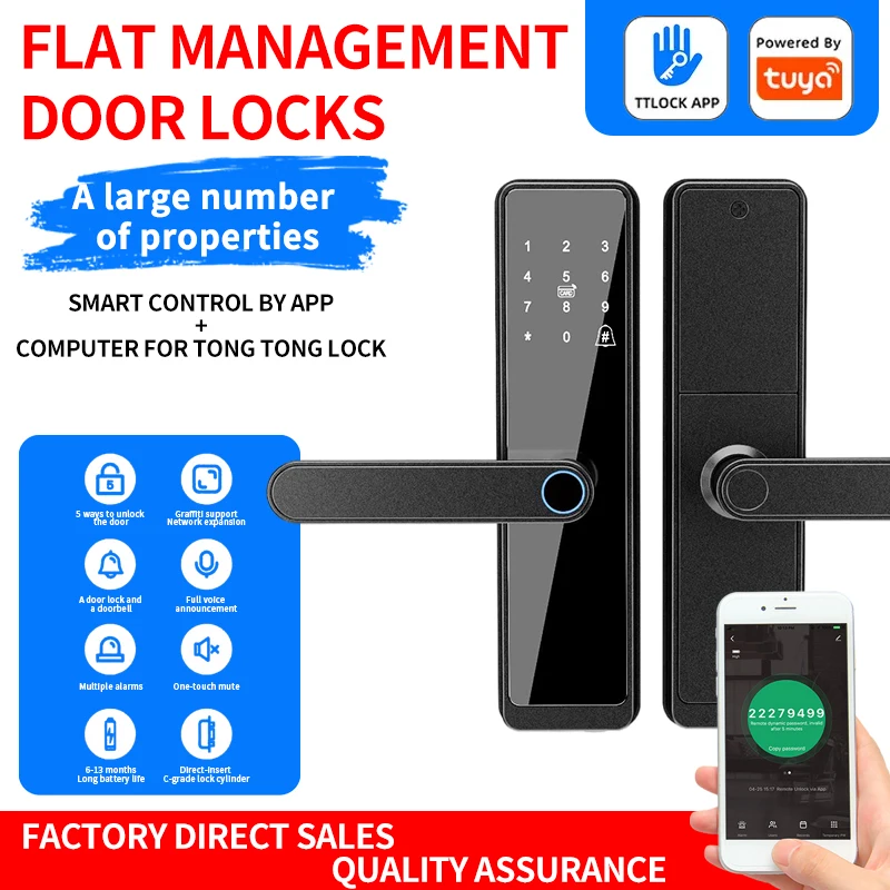 Kunci pintu sidik jari, kunci pintu Digital sidik jari, kata sandi, kunci kartu Rfid dengan aplikasi Tuya/TTlock